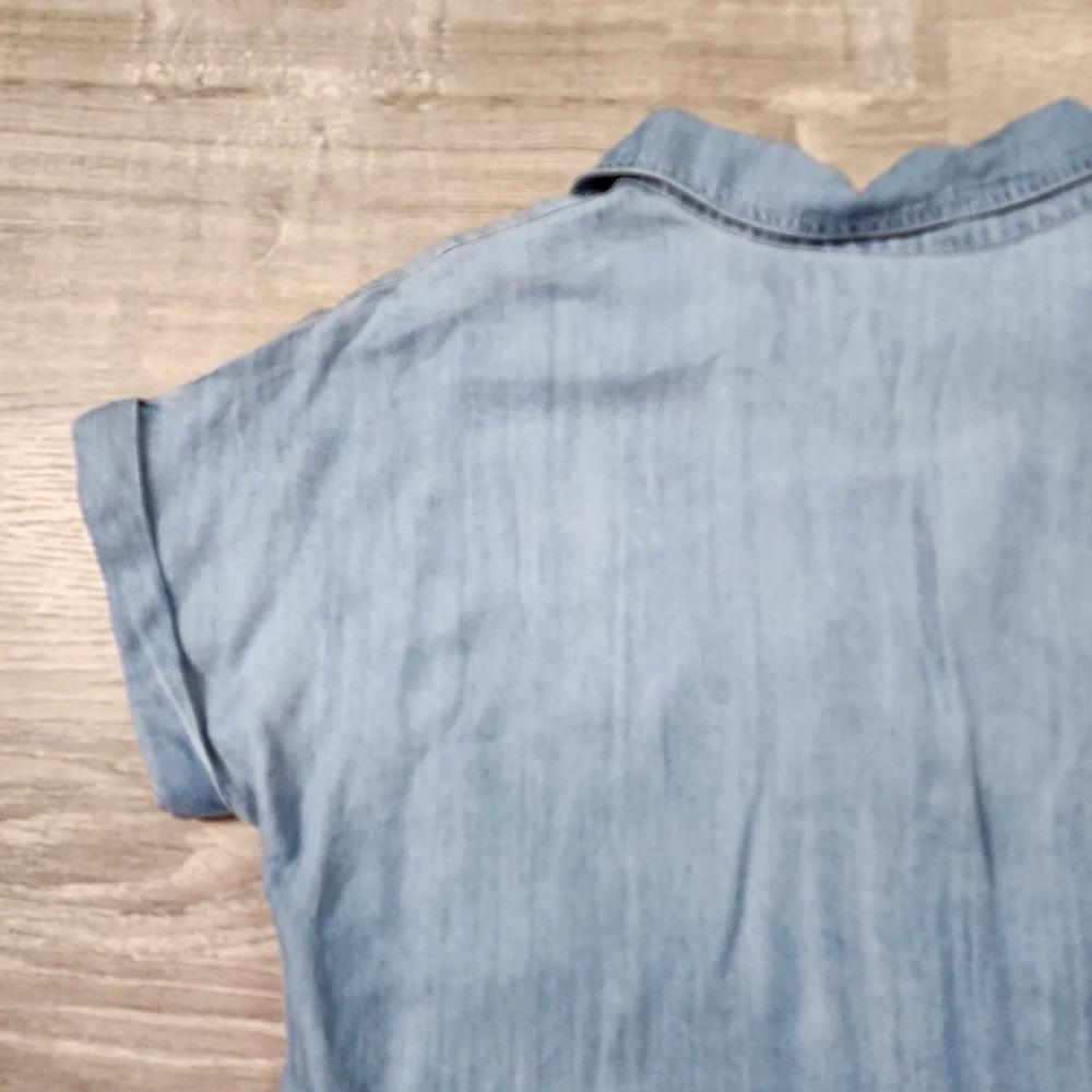 NWT ZILCREMO Blue Chambray Button Down Denim Shirt Dress Short Sleeve Medium - Picture 11 of 12